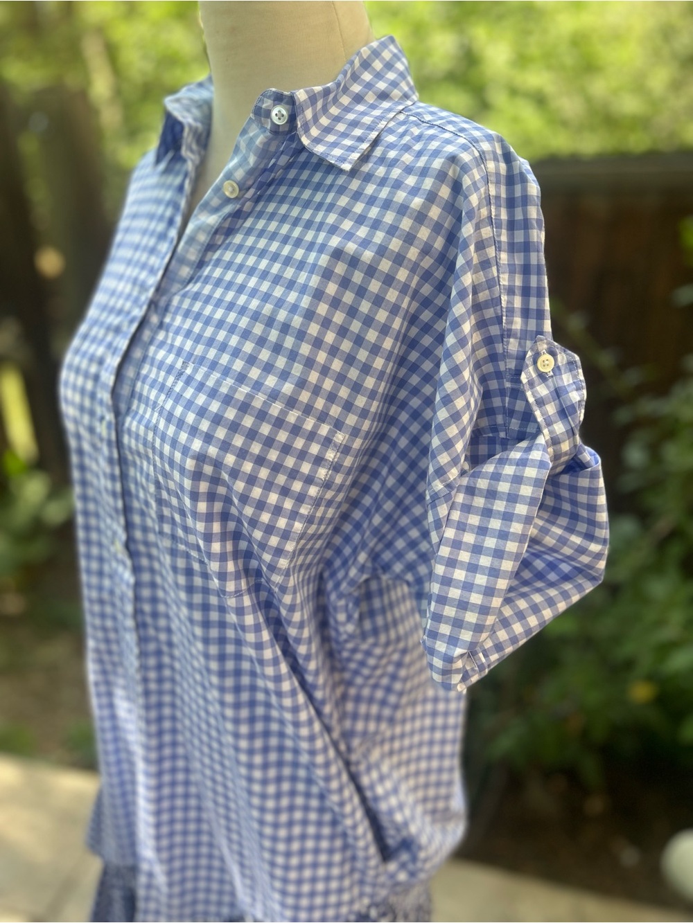 Sara Roka close gingham plaid ruffle hem shirt mini dress Size Small - Picture 9 of 13
